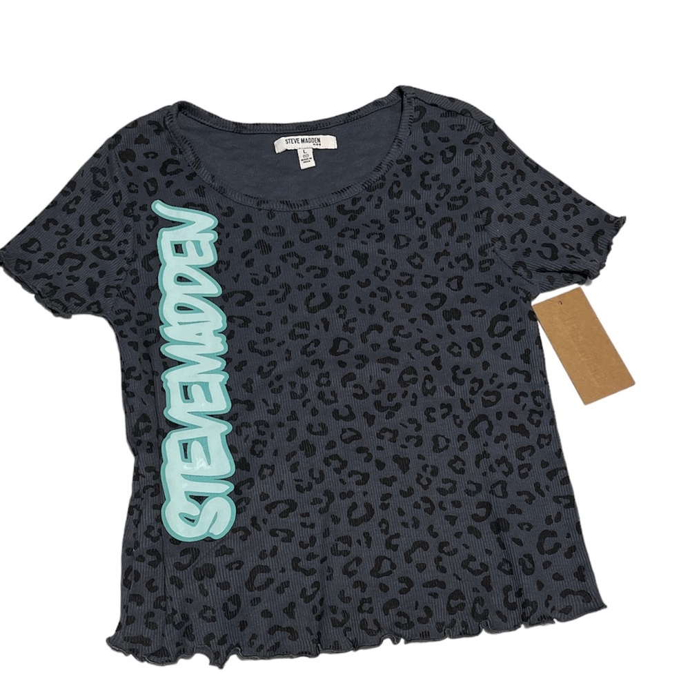 NWT STEVE MADDEN BG Ribbed Lettuce /Hem/Slv Graphic Tee